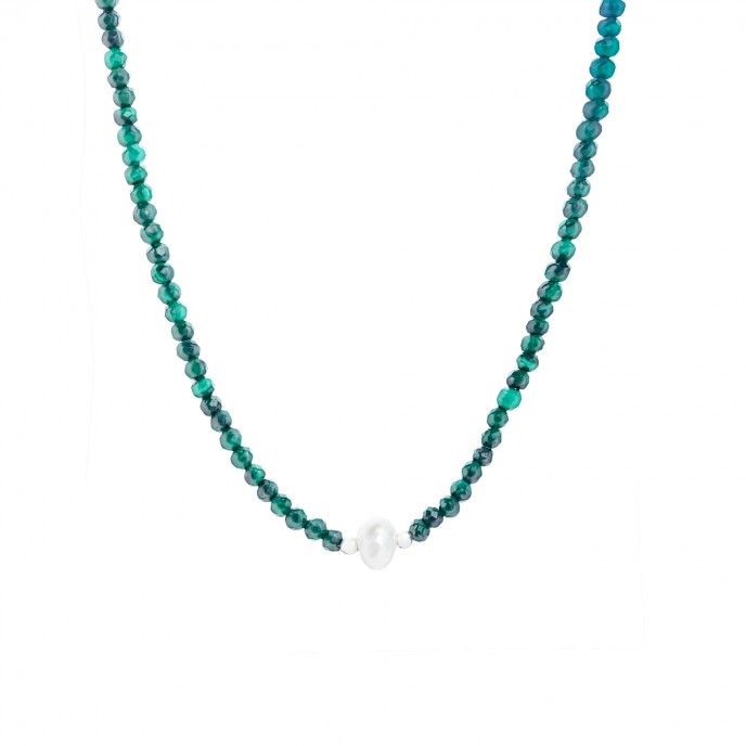 NECKLACE SILVER STONES WITH PEARL