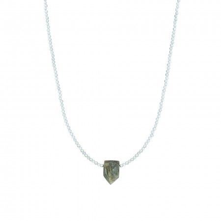 NECKLACE SILVER STONES WITH FACETED PENDANT - LABRADORITE