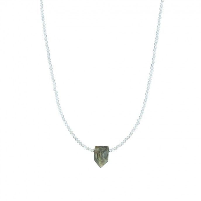 NECKLACE SILVER STONES WITH FACETED PENDANT - LABRADORITE