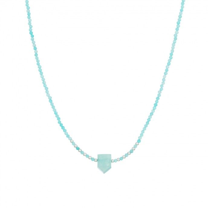 NECKLACE SILVER STONES WITH FACETED PENDANT - AMAZONITE