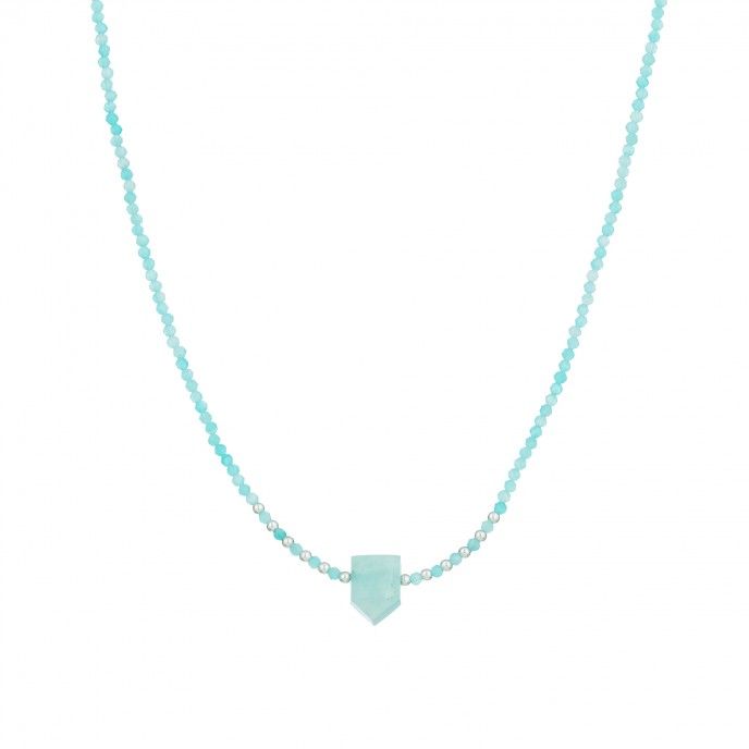 NECKLACE SILVER STONES WITH FACETED PENDANT - AMAZONITE