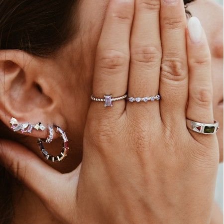 MINI SILVER HOOPS WITH COLORFUL ZIRCONS