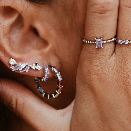 MINI SILVER HOOPS WITH COLORFUL ZIRCONS