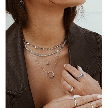 COLLAR DE PLATA CON RUEDA Y MINI ZIRCONIOS [PLATA DORDAD/ZIRCONIO]