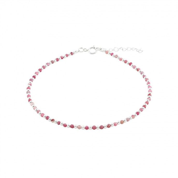 BEADS SILVER FOOT ANKLET - RUBY