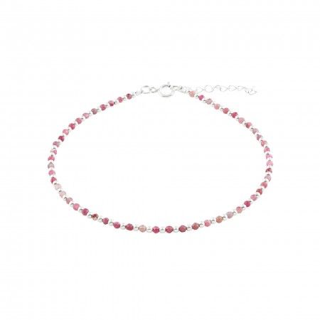 BEADS SILVER FOOT ANKLET - RUBY