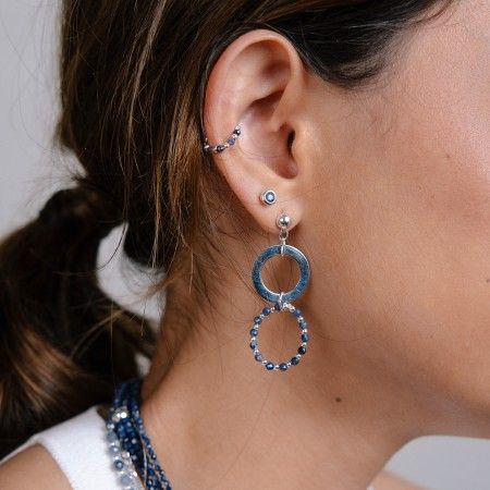 ROUND SILVER EARRINGS WITH SAPPHIRE