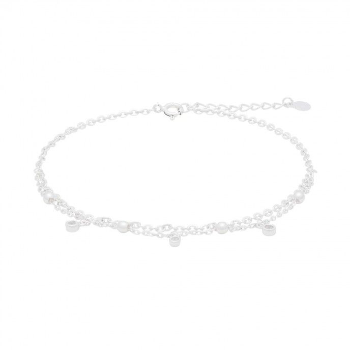 DOUBLE EFFECT SILVER ANKLET WITH BEADS
