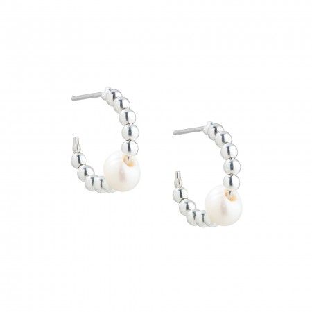 SILVER HOOPS WITH PEARL