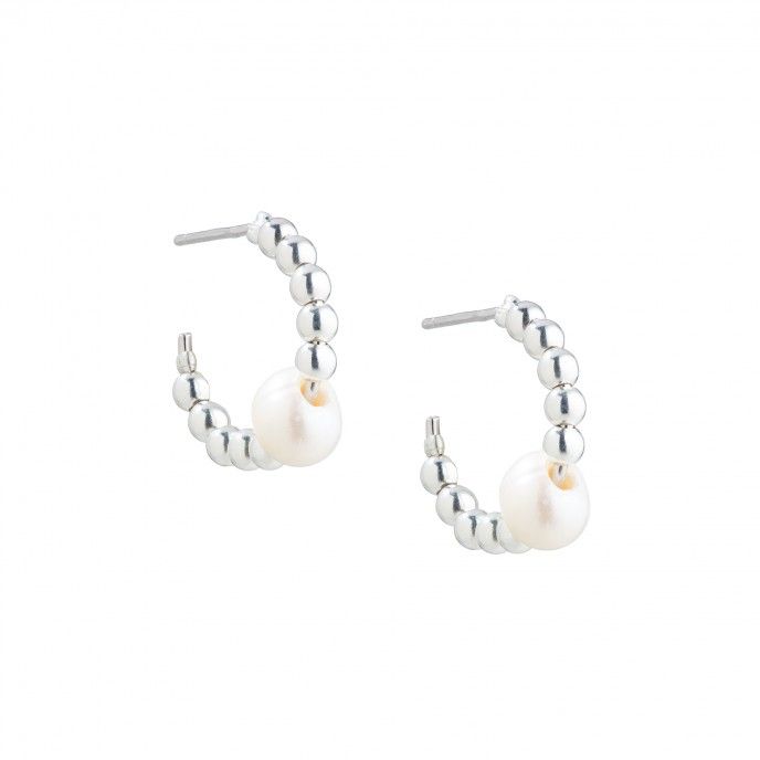 SILVER HOOPS WITH PEARL