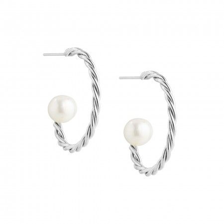 TWISTED STEEL HOOPS WITH PEARL