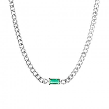 STEEL NECKLACE WITH GREEN ZIRCON