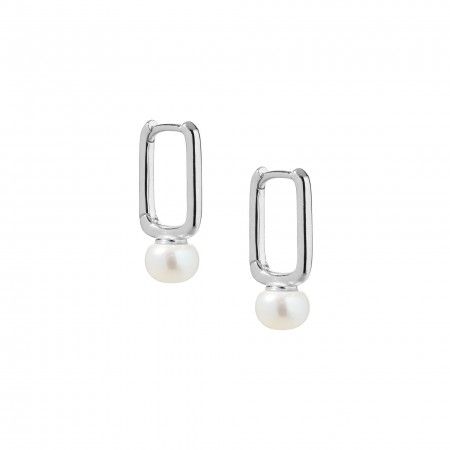 SILVER HOOPS WITH PEARL