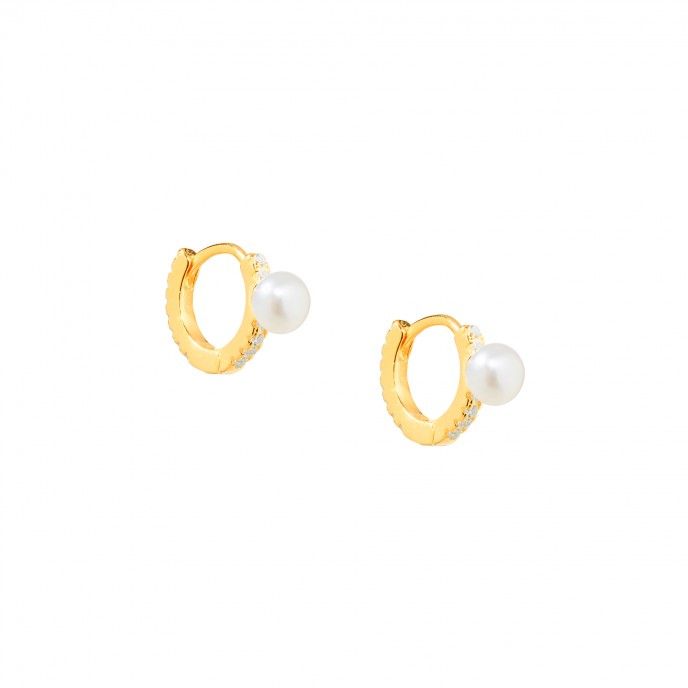 SILVER HOOPS WITH PEARL