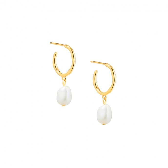 SILVER HOOPS WITH PEARL
