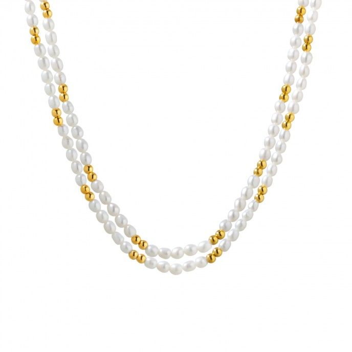 DOUBLE SILVER NECKLACE WITH PEARLS DOUBLE SILVER NECKLACE WITH PEARLS