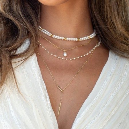 DOUBLE SILVER NECKLACE WITH PEARLS