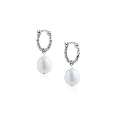 TWISTED SILVER HOOPS WITH PEARL