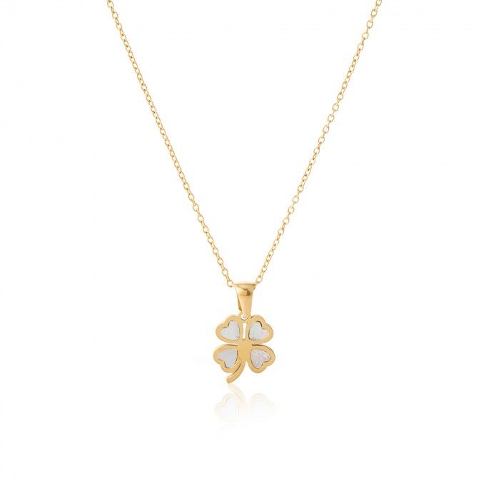 STEEL NECKLACE WITH CLOVER