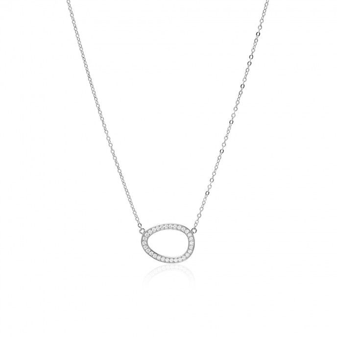 SILVER NECKLACE WITH SHINY OVAL PENDANT