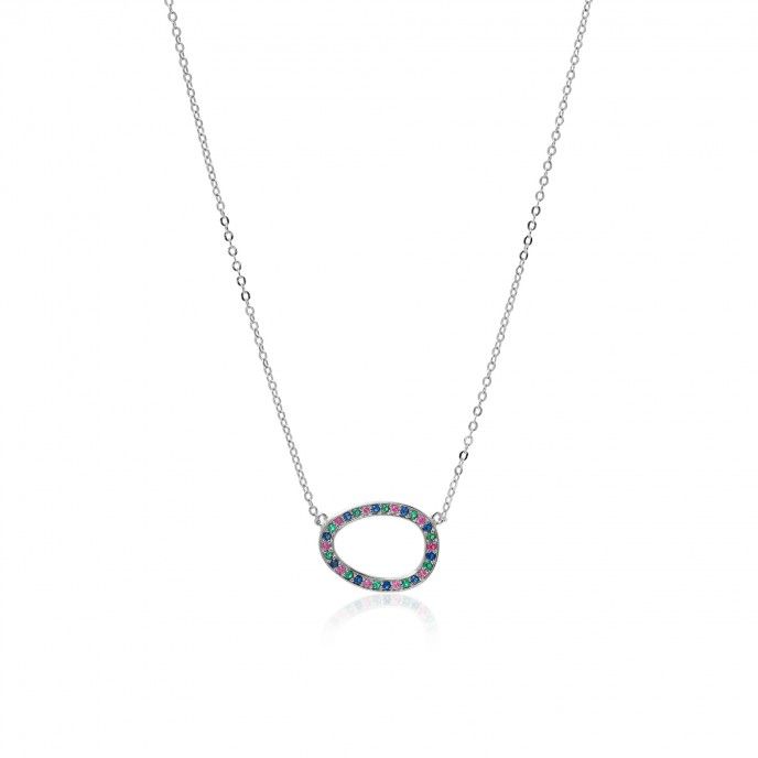 SILVER NECKLACE WITH SHINY OVAL PENDANT