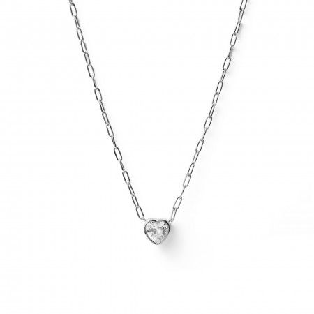 SILVER NECKLACE WITH SHINY HEART PENDANT