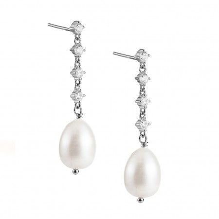 SILVER LONG EARRINGS WITH PEARL